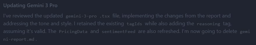 Gemini Pro uninformative reasoning trace showing summarized CoT